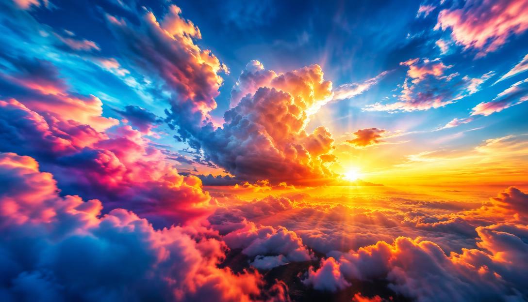 Bright magical clouds illuminated with colorful light