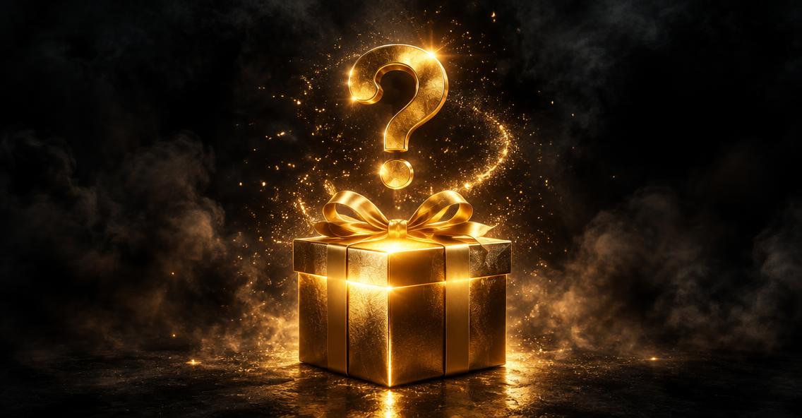 A glowing golden mystery box
